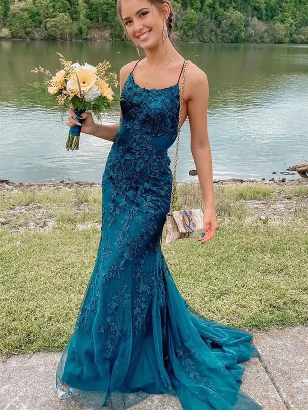 Vestido Weitese de moda, largo, sirena, encaje, sin espalda, vestido de fiesta, modesto, formal, vestidos de noche
